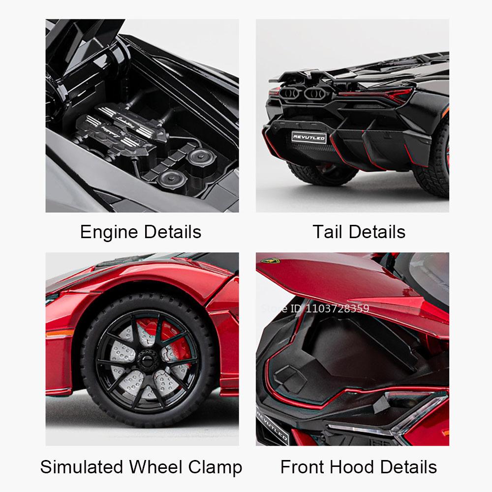 1:24 REVUELTO Miniature Sports Car Model Toys Alloy Diecast URUS SUV Sound Light Pull Back Doors Opened Toy Supercars Kids Gifts