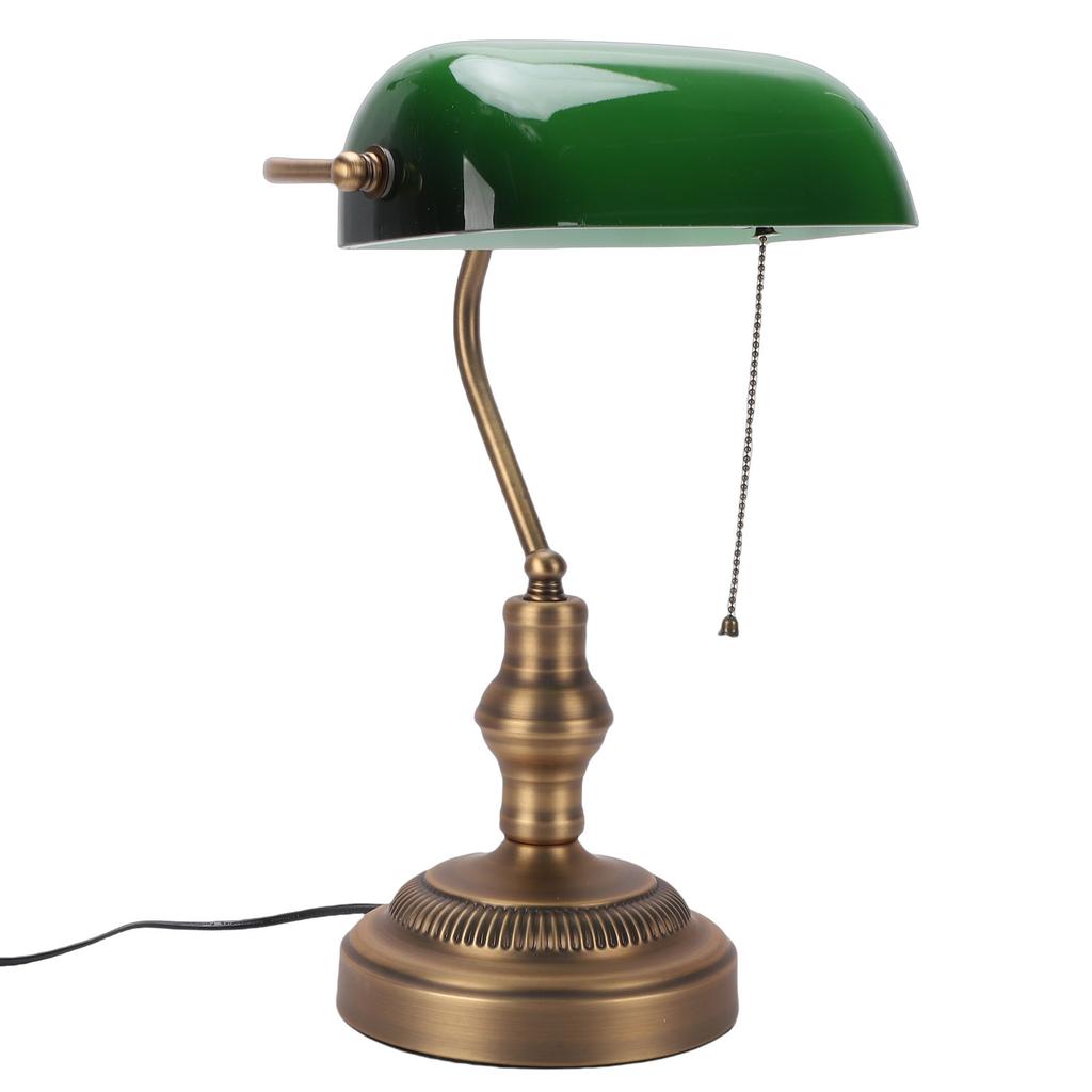 Green Glass Bankers Desk Lamp Retro Antique Library Lamp with Pull Chain Switch Plug in Fixture US Plug 110V