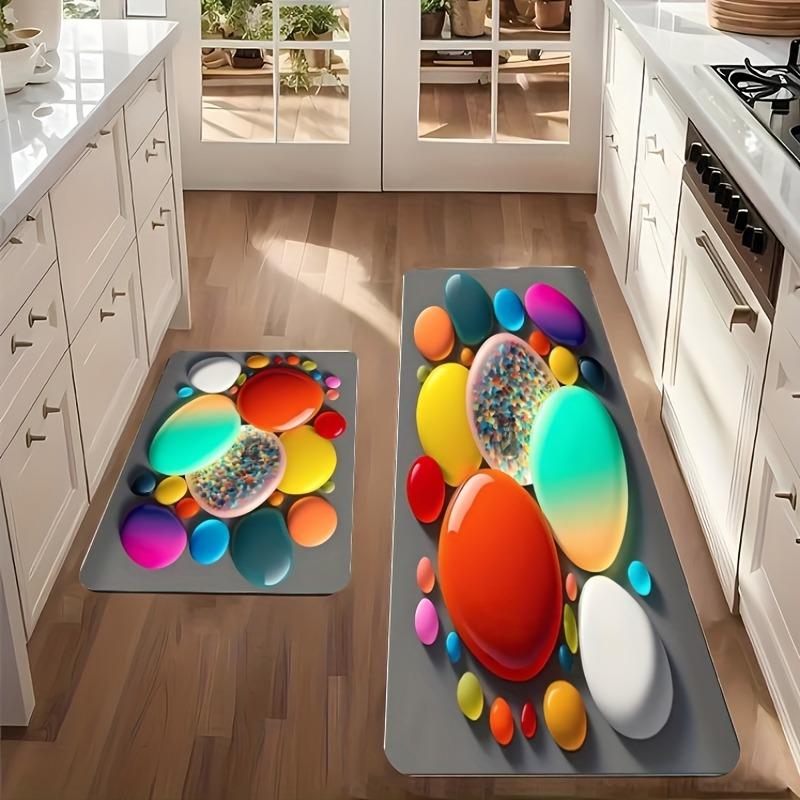 1PC Colorful Pebbles Pattern Kitchen Rug Non-Slip Door Mats Pop Design Bathroom Rug Bath Mat Carpet for Home Sink Laundry Decor