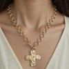 European and American Cross Pendant Necklace with OT Buckle Chain - Punk Style Heart Design for Women