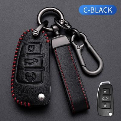 Oli Leather Car Folding Key Cover Case for A3 8L 8P A4 B6 B7 B8 A6 C5 C6 4F RS3 Q3 Q7 TT 8L 8V S3 Key Fob Shell Accessories