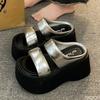 Summer 2026 Women's Fashionable Wedge Heels Slides Chunky Sandals High Heels casual Woman Beach Thick Bottom comfort Flip Flops