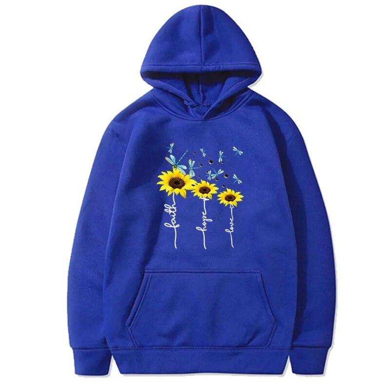 Fashion Sunflower Dragonfly Printed Hoodies Unisex Women Streetwear Hoodie Sweatshirts Harajuku Pullover Unisex Tracksuit Clothing