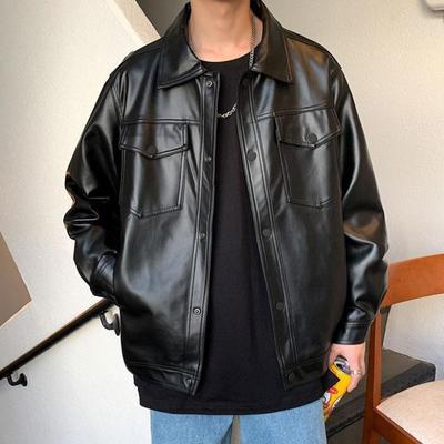 Spring Autumn New Loose Leather Jacket  Boys Handsome Fashionable Brand Motorcycle Jacket Korean Fashionable Street Style Jacket