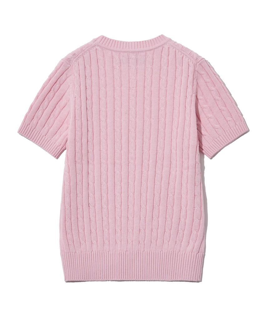 YALE Women'S Heritage Dan Cable Short Sleeve Round Knit Light Pink