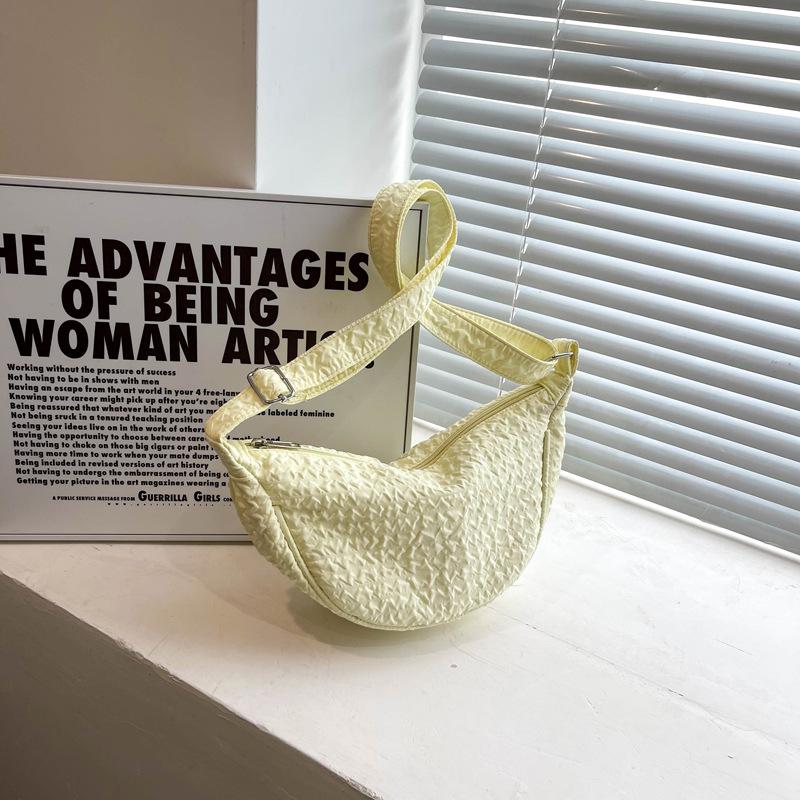 Women Solid Color Zipper Dumpling Bun Inclined Satchel Bag Leisure Large Capacity Shoulder Bags Wrinkled Adjustable Band Strap