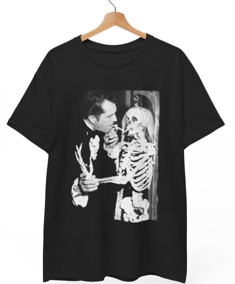 

Vincent Price Shirt Skeleton Tee Unisex Soft Cotton T-shirt | Vintage Horror Unisex T-Shirt S