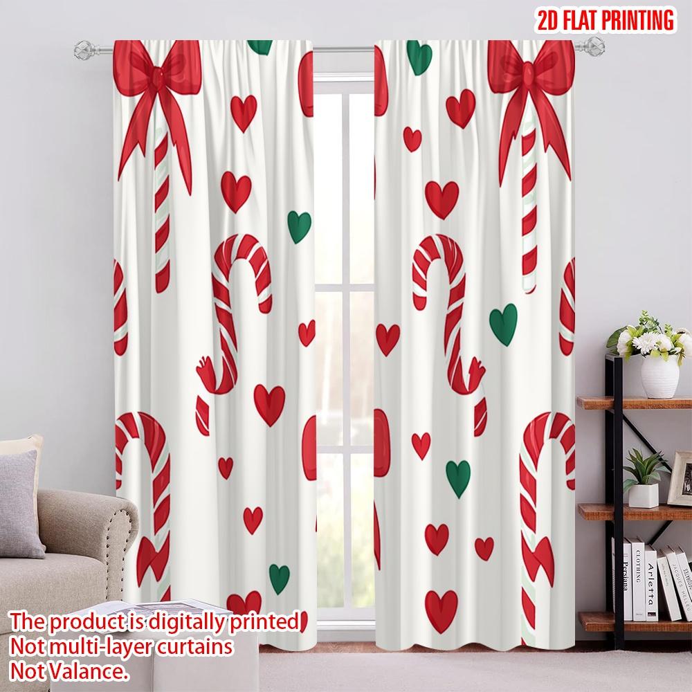 

2pcs,2D plane printing Curtains&Window Treatment Candy Cane Hearts (4) 100% Polyester (without rod) Gifts Use for Bedroom, 52.50 × 116.00 cm 2 pcs