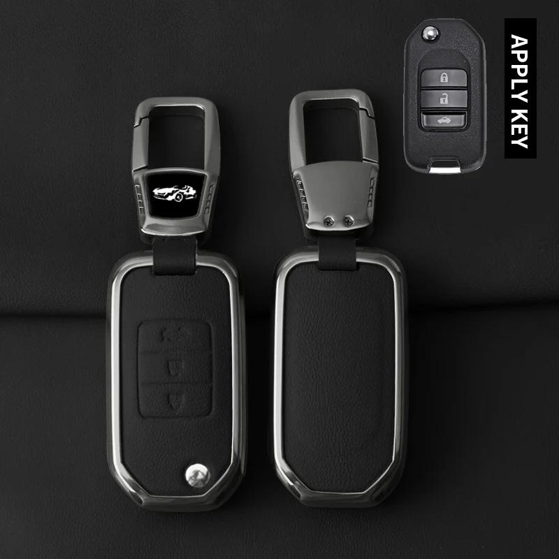 Interior Mouldings Metal Leather Car Key Case Cover For Honda Civic HRV CRV XRV CR-V Crider Odyssey Pilot Fit Accord Protect Key
