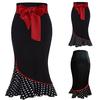 Women's Christmas Bow Belt Polka Dot Stitching Ruffle Fishtail Formal Skirt