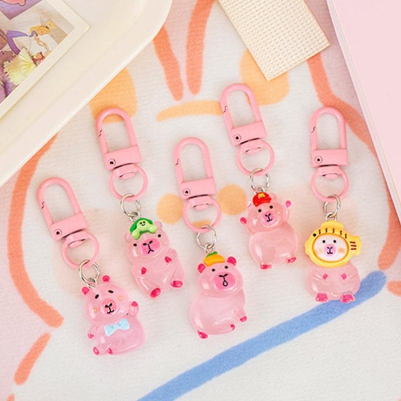 5pcs Cute Glow In The Dark Capybara Keychain Adorable Designed Bag Charm Key Management Holder Unique Gift For Friend