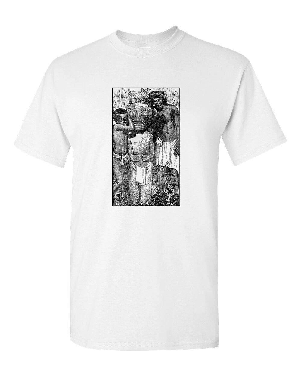 

Retro Tiki T Shirt White Cotton Mug Bar No. 44 Statue Idol Art 4XL