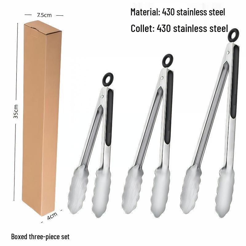 High-Temperature Resistant Stainless Steel Silicone Kitchen Tongs for Stir-Frying and Grilling