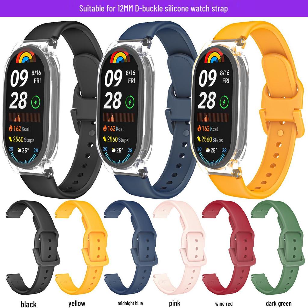 12mm Day-Shaped Reverse Buckle Silicone Watch Strap, Compatible with Xiaomi/Huawei/Honor—Skin-Friendly, Comfortable, Secure Fit.