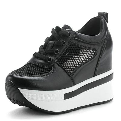 Fashion 10cm Air Mesh Genuine Leather Women Comfy Spring Fashion Chunky Sneaker Flats Ankle Boots Platform Wedge Sneakers Summer Shoes
