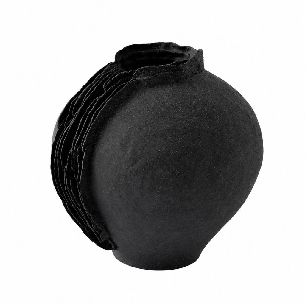 Handmade Matte Black Ceramic Vase Modern Freestanding Flower Hand-Formed