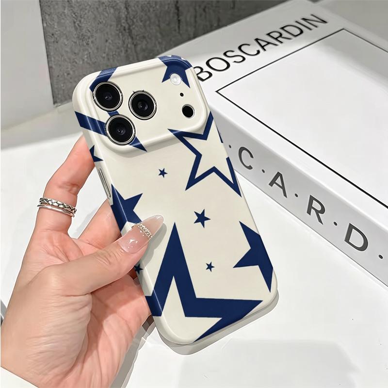 Abstract Navy Oversized Star Modern Geometric Art Protective Shockproof Film Aesthetic Bumper Phone Case Cover For iPhone 14 15 16 Pro Max Plus