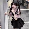 Conjunto de Top Curto de Renda Dark Thunder com Ombreiras e Saia - Peça Dupla Estilo Uniforme Japonês
