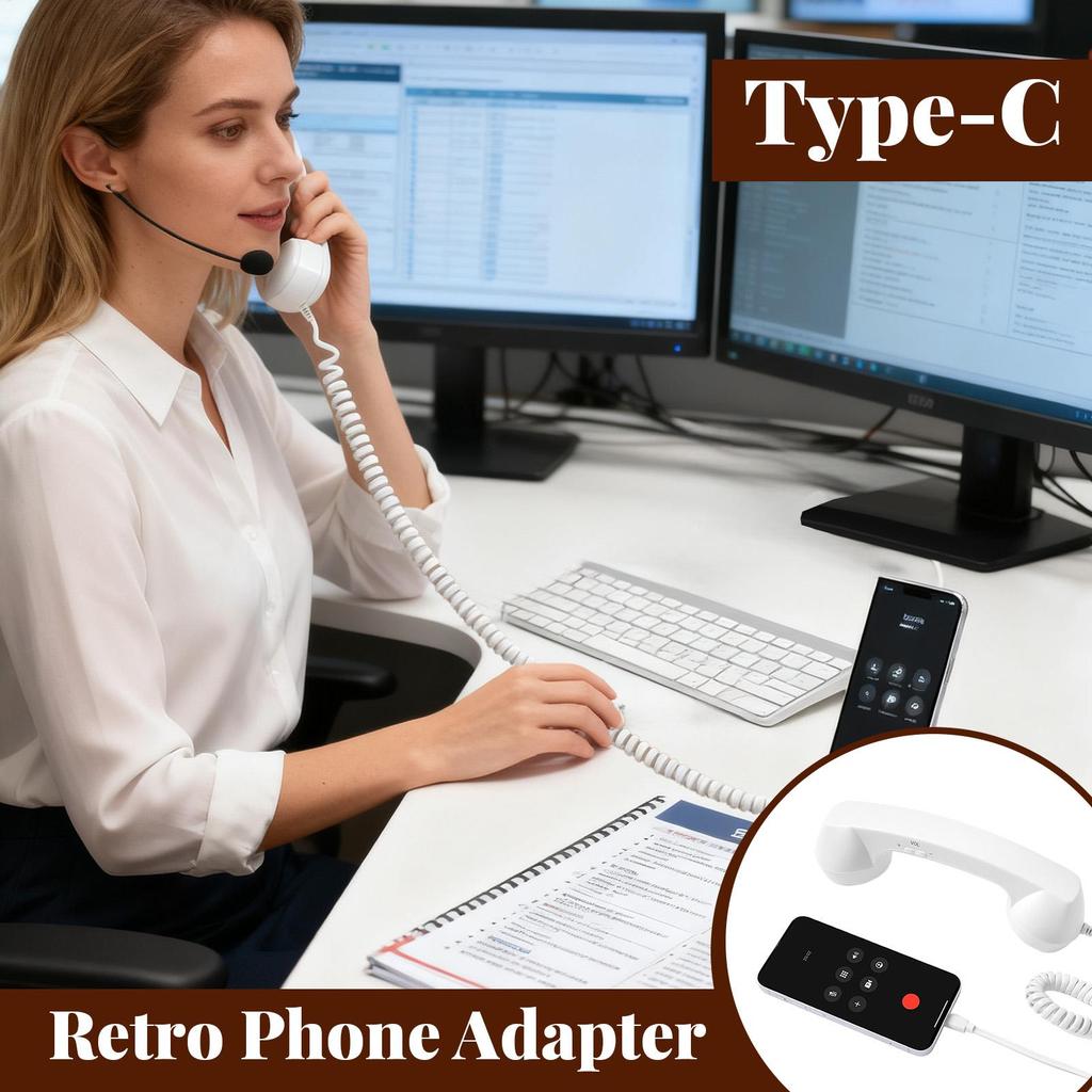 Retro Phone Handset with Microphone Type-C Comfortable Home Supplies Old Telephone Receiver for Offices Travel Kitchen Bedside