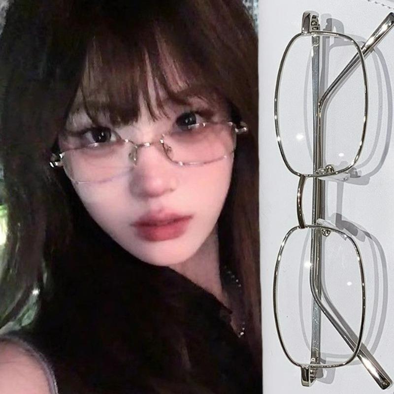 Harajuku Y2K Vintage Square Frame Glasses Women Men Metal Eyewear Blue Light Blocking Clear Reading Glasses