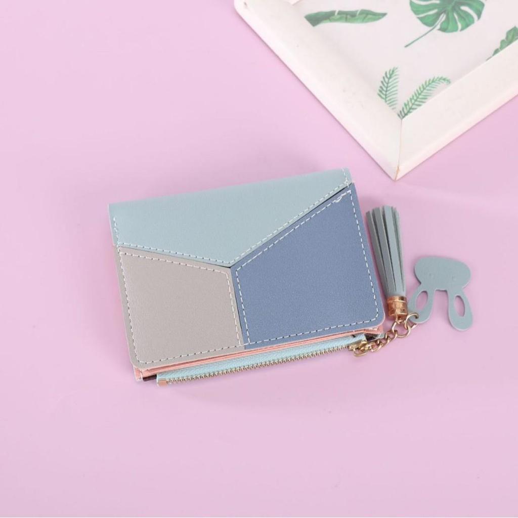 Women's Zipper Buckle Wallet: Korean Style with Tassel, Contrast Color, Coin Purse, and Card Holder.