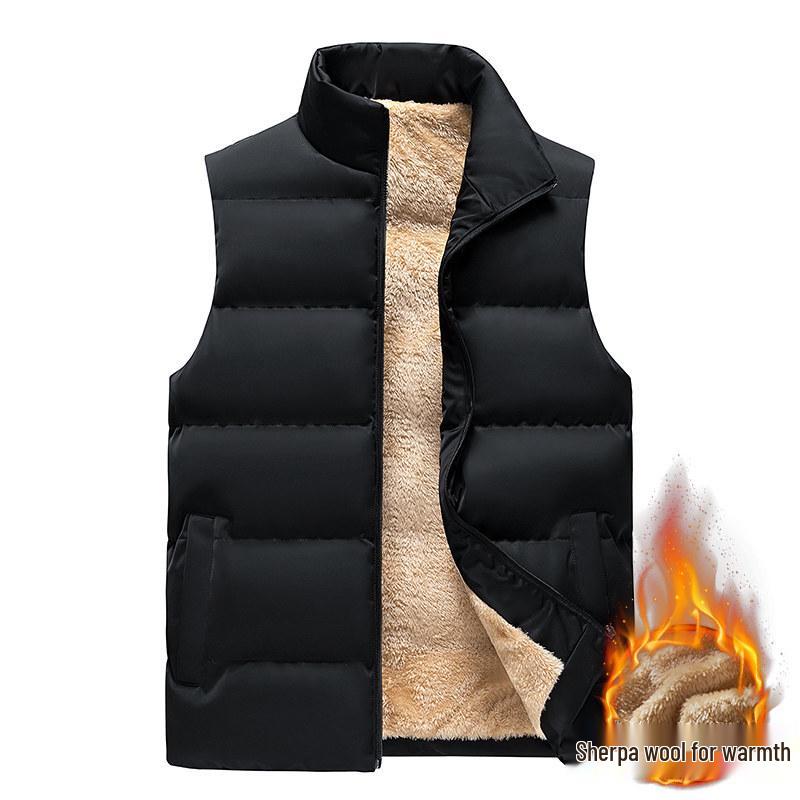 Men's Winter Stand Collar Lambswool Vest with Fleece Lining, Plus Size, Thick, Sleeveless Cotton Jacket