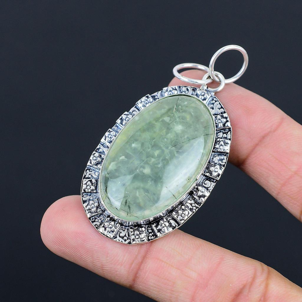Natural Moss Moss Prehnite Sterling Silver Handmade Unique Artisan Wife Pendant