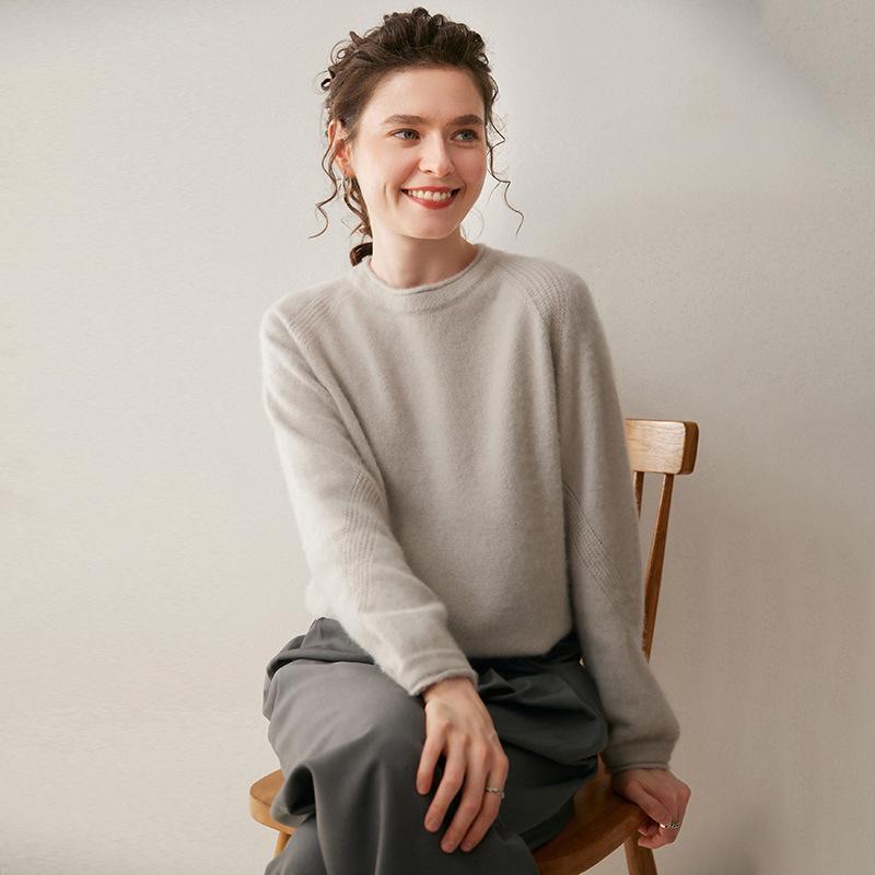 2025 Cashmere Round Neck Raglan Sweater: Loose, Slimming, Thick Knit Pullover for Women