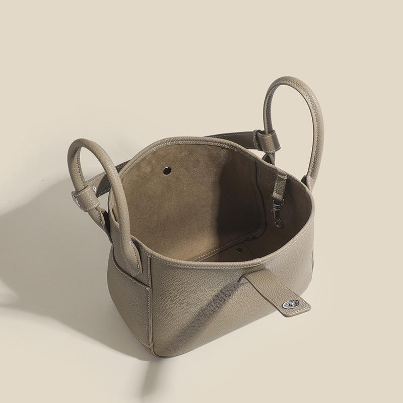 Genuine Leather Women's Soft Bucket Bag - Unique Style & Solid Color Handbag