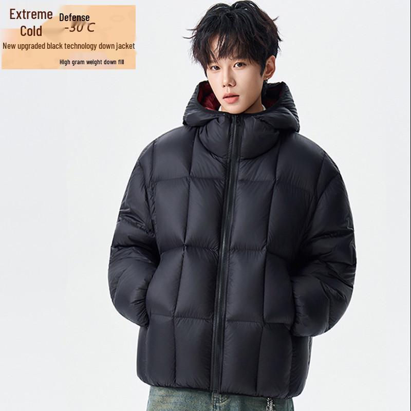 Men's Waterproof Cold-Resistant Down Jacket - 90% White Duck Down, Winter Casual Thickened Workwear, Trendy Design