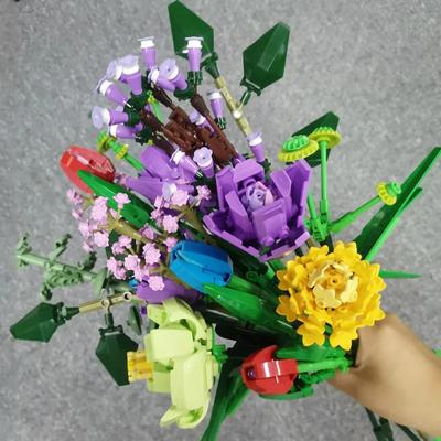 Technische Ideen Blumenstrauß Bausteine ​​Moc Romantische Rose Blume Ziegel Home Dekoration DIY Spielzeug für Mädchen Geburtstagsgeschenk
