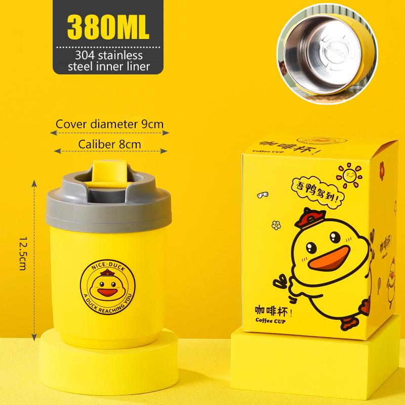 

380/480 мл Кружка для воды из нержавеющей стали Мультяшный кот Паттан Бутылка для воды для кофе для напитков Кофейный стакан для чая Вакуумные чашки 13cm жёлтый