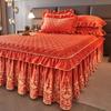 3pcs Luxurious European Quilted Crystal Velvet Bed Skirt Set with Lace Trim - Warm, Thick, Non-Slip, Includes 2 Pillow Shams and 1 Bed Skirt