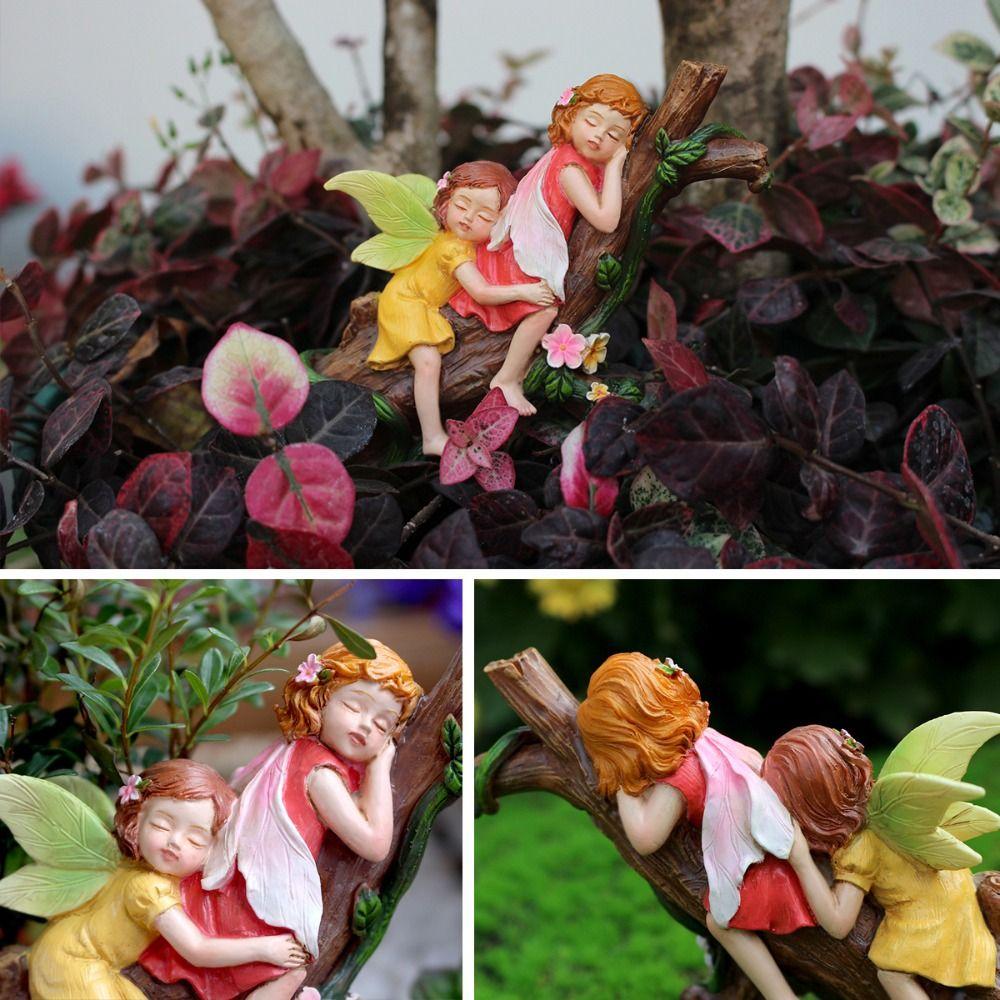 Realistische schlafende Fee Statue Harz Handwerk Handgefertigt Garten Feen Figuren Lustige DIY Baby Fee Liegend auf Baum Skulptur