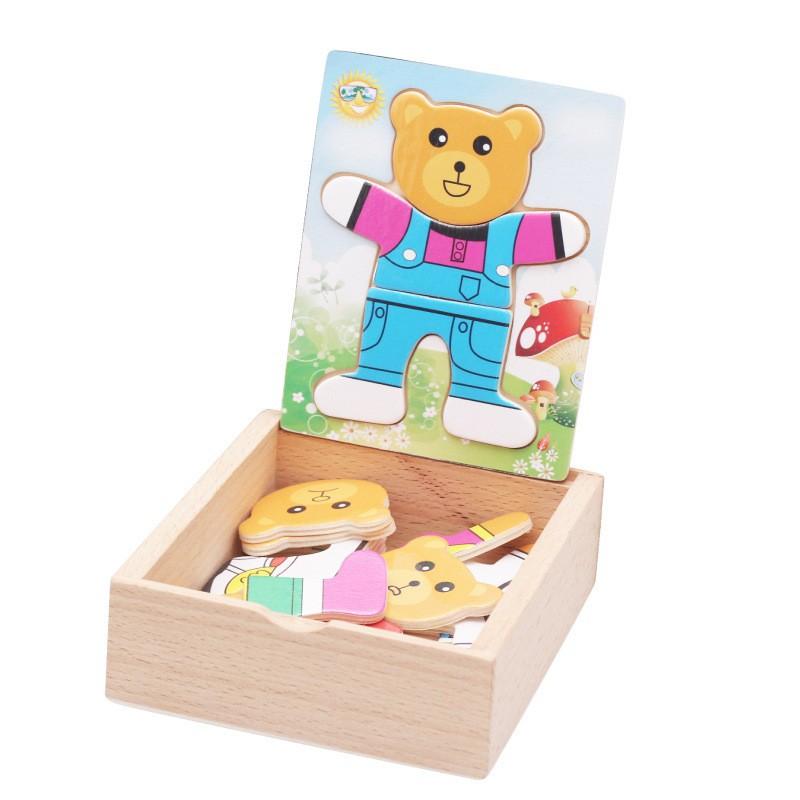 

Wooden baby bear changing game baby puzzle three-dimensional puzzle 2-4 years old boy and girl building block toy
