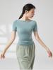 Yuoku Ballet Dance Short Sleeve Boat Neck Practice Stretch Dance Solid Classical Ballroom Dance Elastic Boat Women's Costume, Top, Wear, Top, T-Shirt,