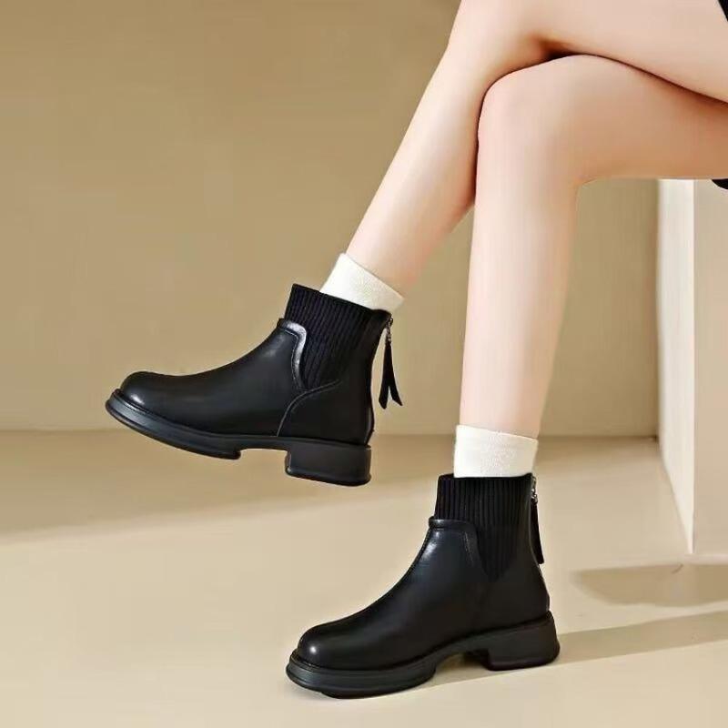 Fleece Boots, Thick-soled Shoes and Socks Boots, New Autumn and Winter Short Boots, Rear Zipper Boots