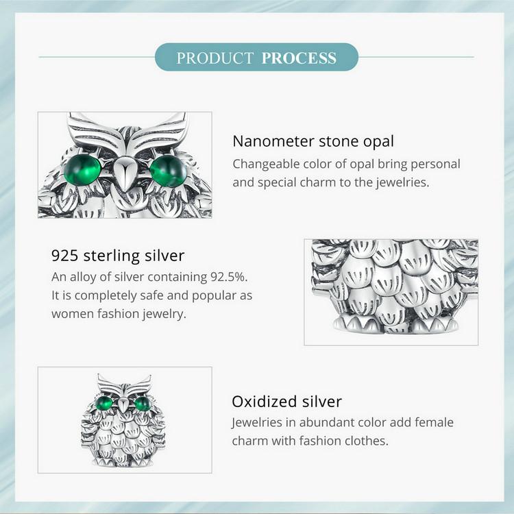 WOSTU 925 Sterling Silver Exquisite Lovely Owl Charm Beads Fit Original Bracelets Women DIY Jewelry