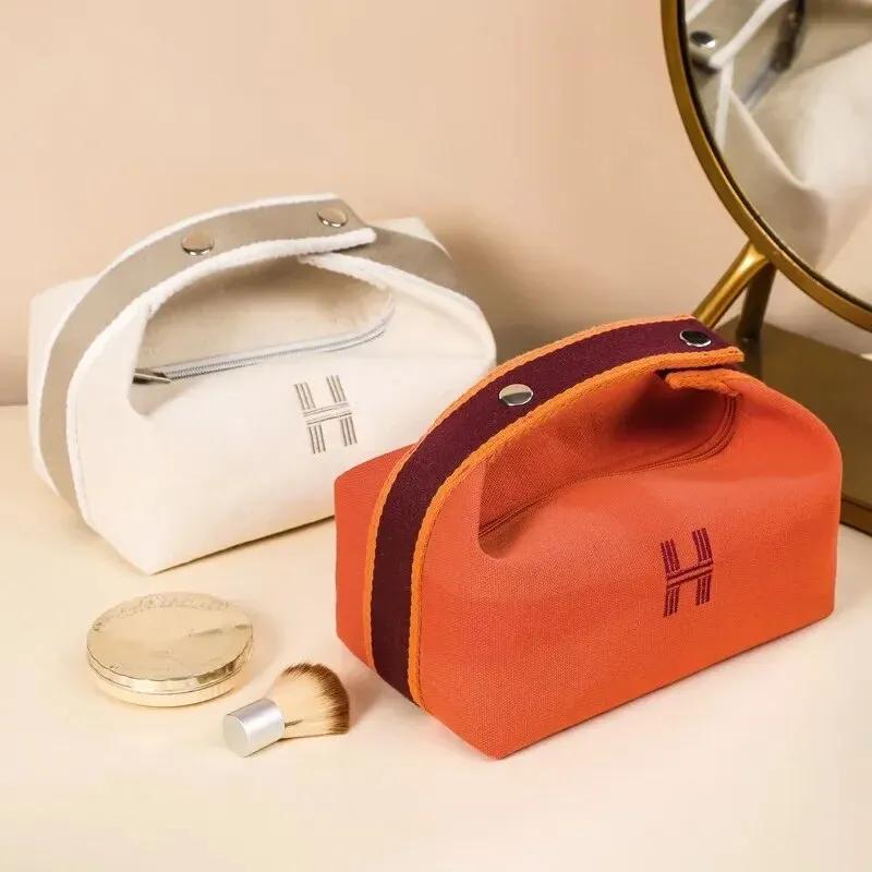 Portable High-end Feel Minimalist Large Capacity Women Cosmetic Storage Bag Canvas Washable Bag Fashionable Makeup Pouch
