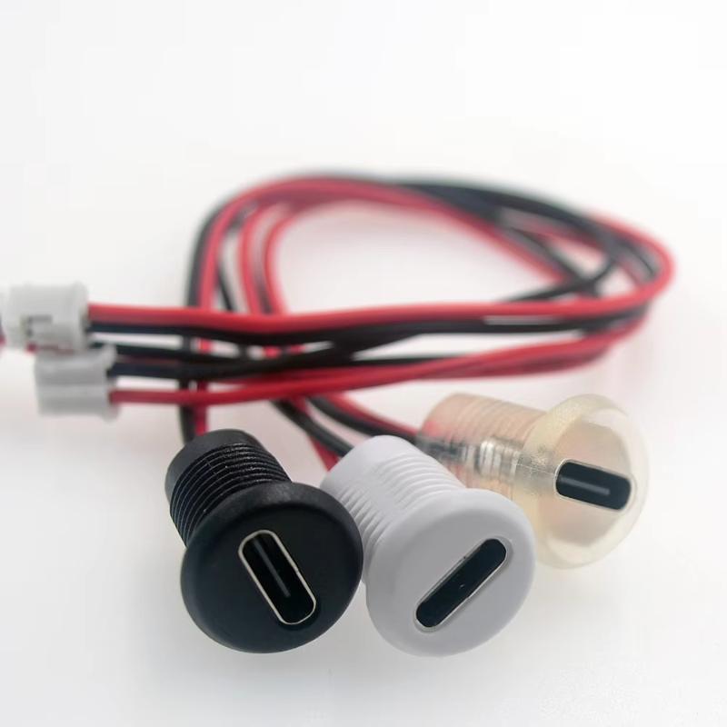 Threaded Type C Female Socket Connector Pre Soldered Wires Anticorrosion Shell For Diy Car Modification Device Repair