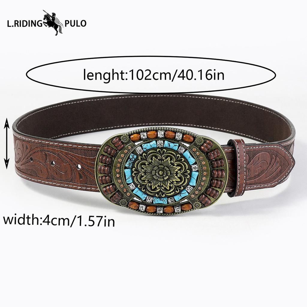 Bohemian Style Western Denim Embossed Pu Belt Jeans Fashion Waist Belt Women