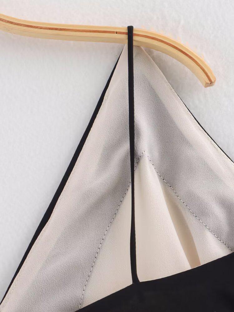 Spring 2025 Women's European & American Style Color Block V-Neck Spaghetti Strap Dress