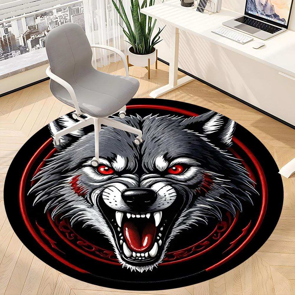 1pc Wolf Pack Office Round Area Rug, Under Office Chairs Bedroom Living Room Home Decor, Room Deco