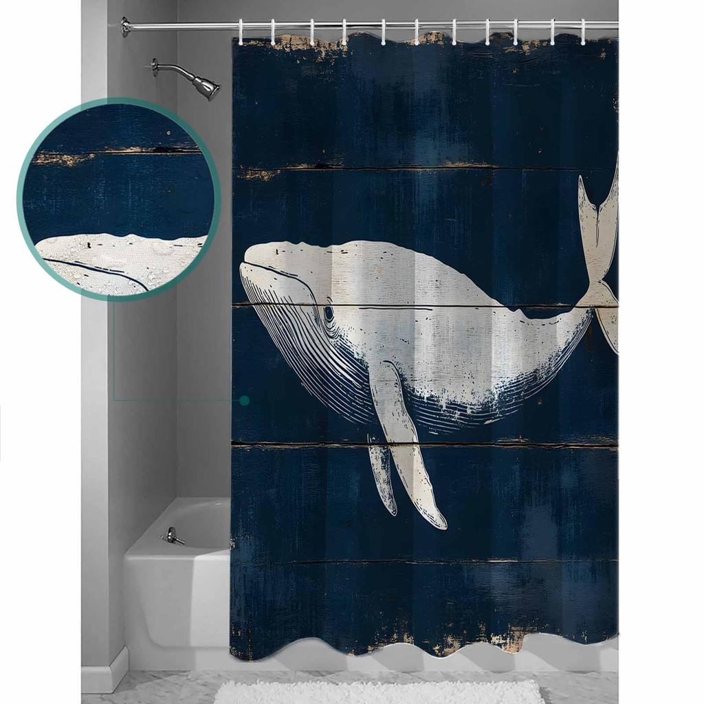 Vintage Whale Ocean Animal Bathroom Shower Curtain Artistic Colorful Bath Rug Decoration for Home Decor