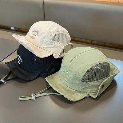 Children Summer Mesh Sun Hat Thin Quick Drying Kids Boys Embroidery Bucket Cap Neck Protection Versatile Kids Outdoor Camping Sunsahde Visor Cap