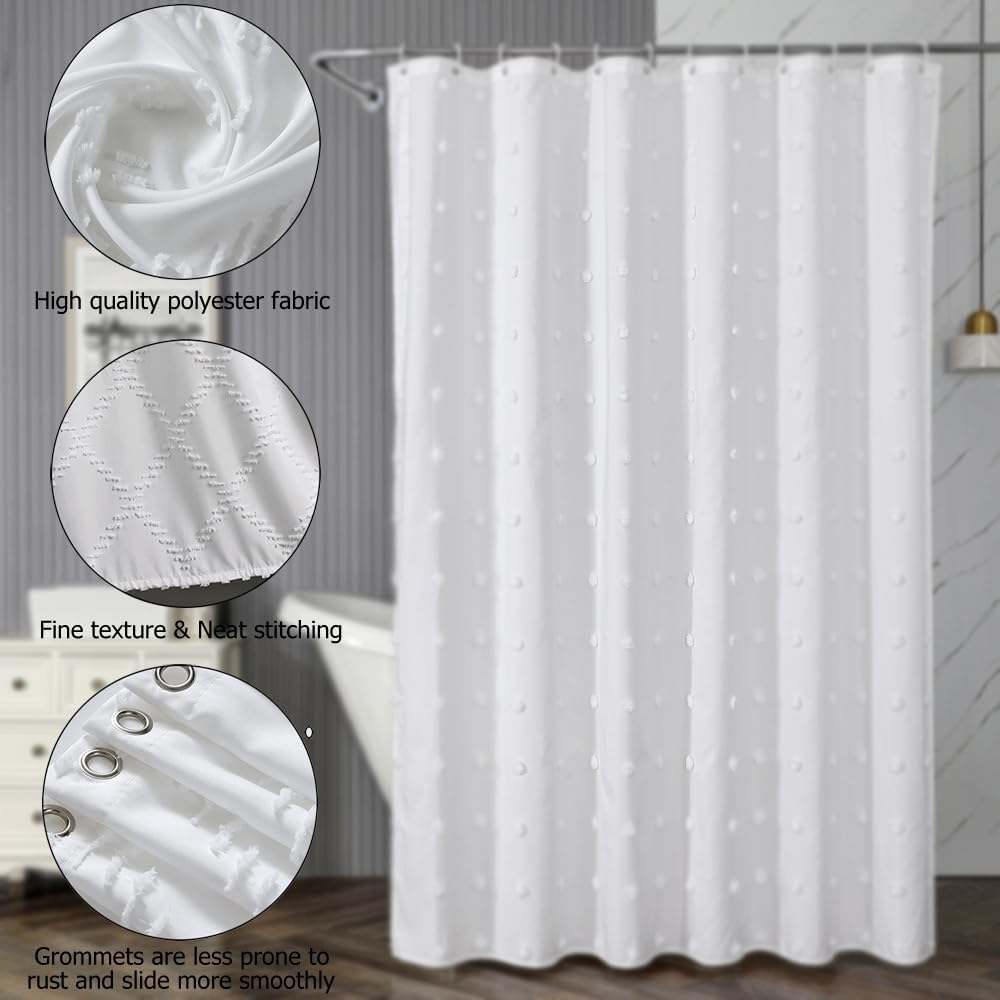 Kaxich White Polyester Shower Curtain, Waterproof Spherical Cut Flower Shower Curtains with Hooks and Weighted Hem (180x180 cm)