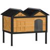 Wooden Cat House Outdoor Indoor with Weatherproof Asphalt Roof, Side Cleaning Door, PVC Curtain