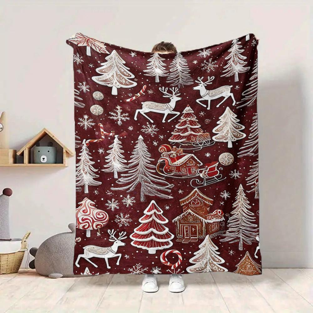 1Pc Vintage Santa Claus Portrait Blanket Soft And Comfortable Casual Warm Camping Travel Christmas Halloween Gift M91734