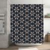 Modern Floral Bath Curtain Set Navy White Geometric Pattern Shower Curtain with Metal Eyelets for Bathtub Decor