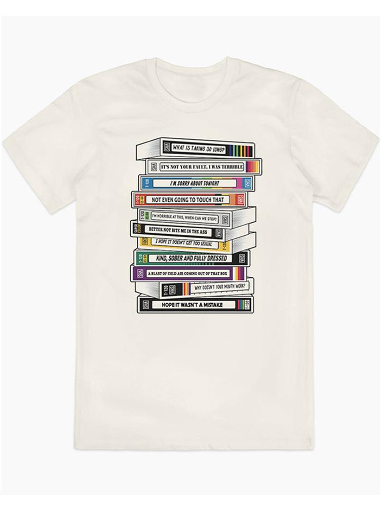 80s DVD Video Tape, American Print, Retro Casual Vintage Clothing, Pure Cotton Short-sleeved T-shirts for Men and Women